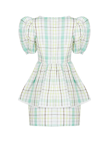 White & Green Checked Cotton Top & Mini Skirt, 2