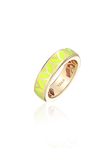 Yellow gold ring with Lime-colored enamel, 1