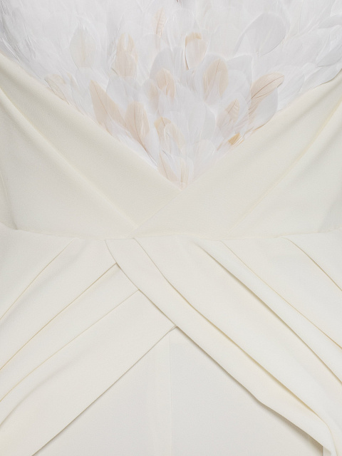White suit with feather-trimmed blazer and trousers, 5 White suit with feather-trimmed blazer and trousers, 5