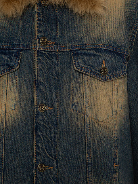 Blue Denim Jacket With Shearling Fur, 4