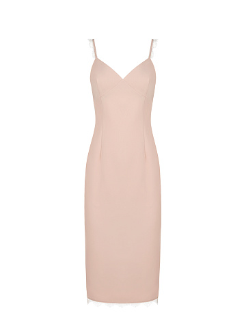 Pink Lace Trimmed Midi Dress, 1
