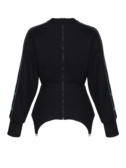 Black & Grey Embroidery Lily Cotton Peplum Sweatshirt, 2 Black & Grey Embroidery Lily Cotton Peplum Sweatshirt, 2
