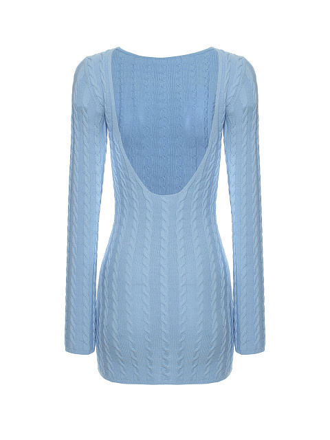 Blue knitted mini dress with open back, 2 Blue knitted mini dress with open back, 2