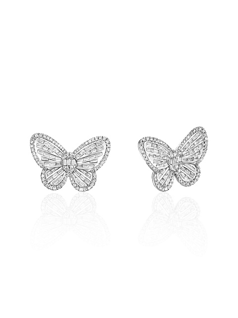 White gold butterfly stud earrings with diamonds, 1