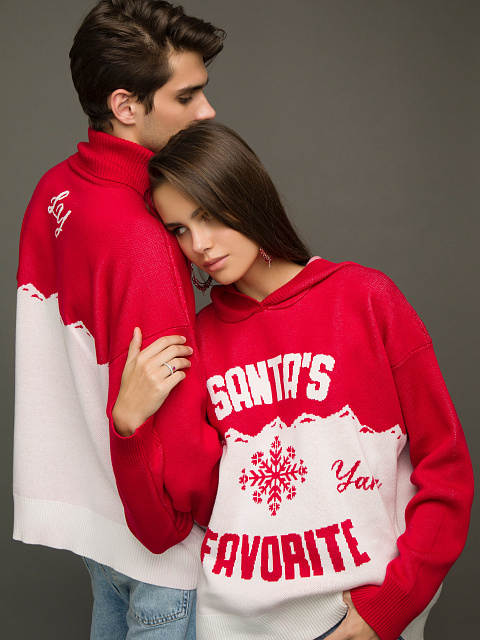 Red & White Santa's Favorite Hooded Sweater, 9 Red & White Santa's Favorite Hooded Sweater, 9