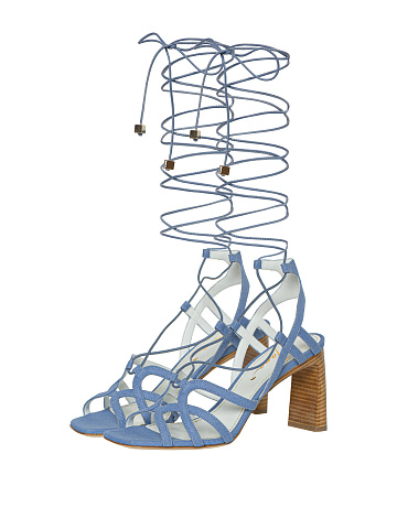 Light Blue Denim Lace Up Heeled Sandals, 1