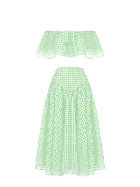 Lime Green Checked Chiffon Top & Midi Skirt, 1 Lime Green Checked Chiffon Top & Midi Skirt, 1