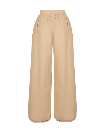 Beige Wide Cotton & Nylon Pants, 2