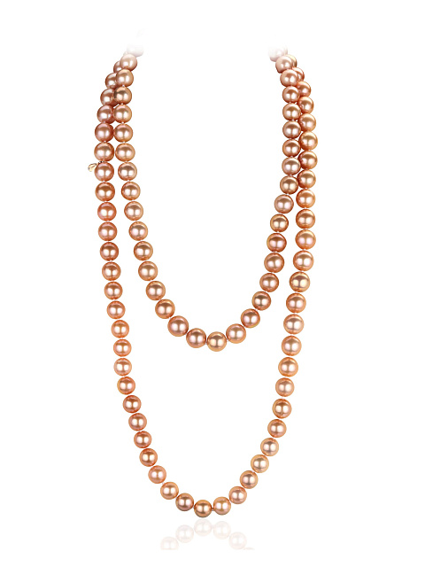 Orange-pink pearl necklace, 1