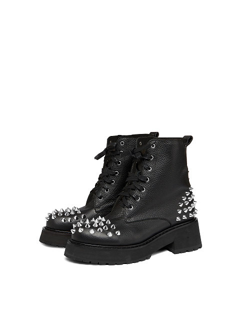 Monochrome Black Leather Studded Boots, 1