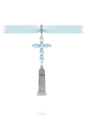 White Gold, Diamonds & Topaz Cross Tassel Pendant, 1
