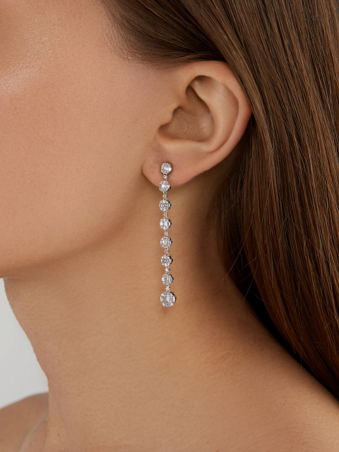 Round Diamond, Baguette Diamond & White Gold Earrings, 2