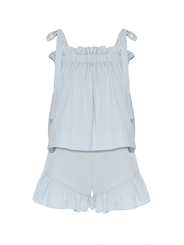 Light blue set with tie top and ruffled shorts, 1