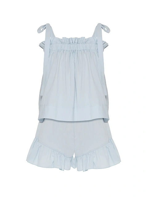 Light blue set with tie top and ruffled shorts, 1 Light blue set with tie top and ruffled shorts, 1