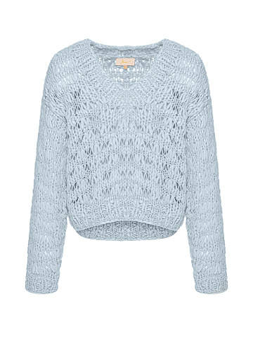 Light Blue Silk & Cashmere Cropped Sweater, 1