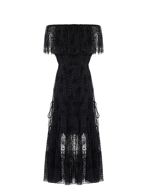 Black Floral Chiffon Midi Dress, 1 Black Floral Chiffon Midi Dress, 1