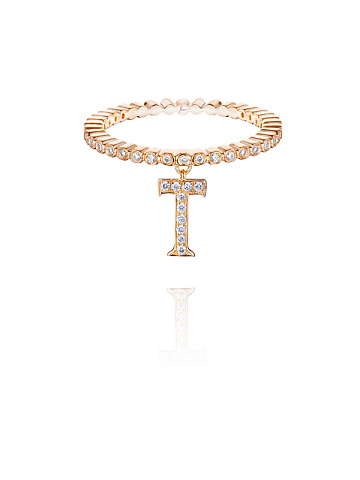 Rose gold ring with a pendant in the shape of the letter T with diamonds, 1