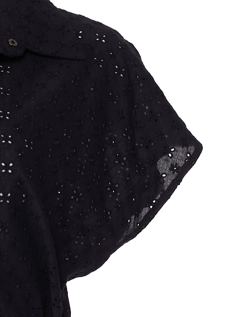 Black Cotton Lace Set Of Bra & Cropped Shirt, 4 Black Cotton Lace Set Of Bra & Cropped Shirt, 4