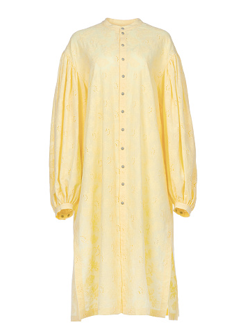 Yellow Cotton Shirt Midi Dress, 1