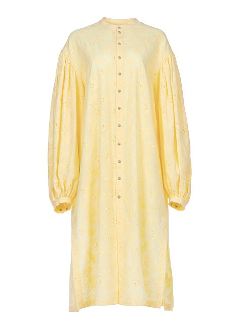 Yellow Cotton Shirt Midi Dress, 1