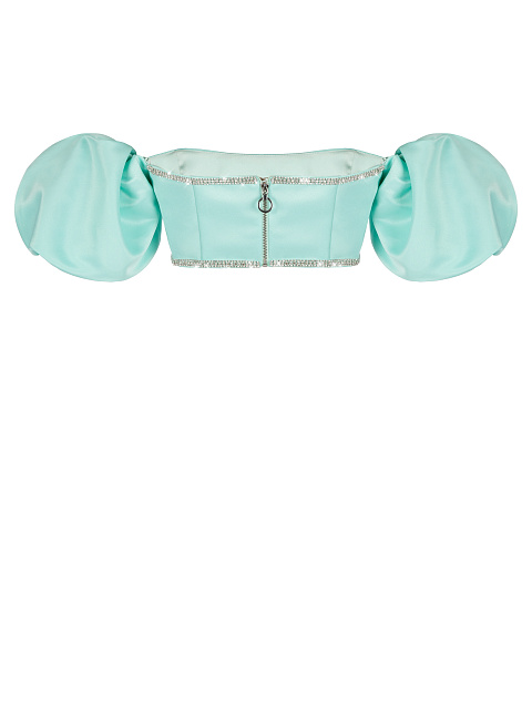 Turquoise Rhinestones Trimmed Satin Top, 3 Turquoise Rhinestones Trimmed Satin Top, 3