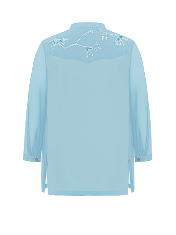 Light Blue Embroidered Chiffon Shirt, 2