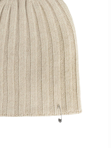 Beige Cashmere Safety Pin Beanie, 2