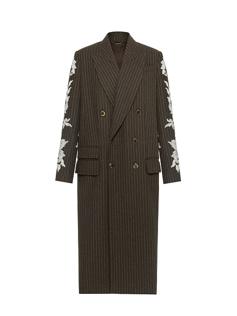 Green Lace Trim Striped Wool Coat, 1 Green Lace Trim Striped Wool Coat, 1
