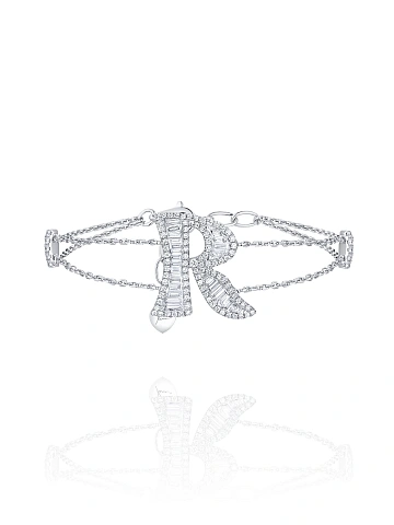 Round Diamond, Baguette Diamond & White Gold "R" Bracelet, 1