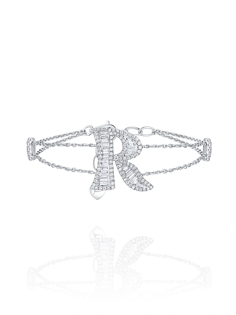 Round Diamond, Baguette Diamond & White Gold "R" Bracelet, 1
