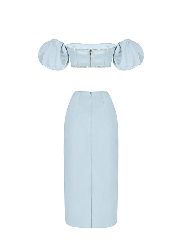 Set in light blue satin, 2