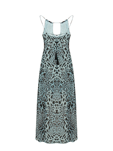 Light Blue Leopard Print Midi Dress, 2