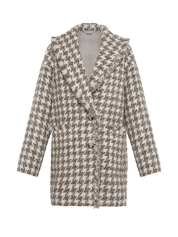 Beige Cashmere Pea Coat With Fringes, 1