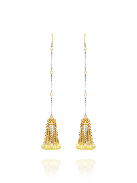 Briolette Lemon Quartz, Round Topaz & Gold Tassel Earrings, 1