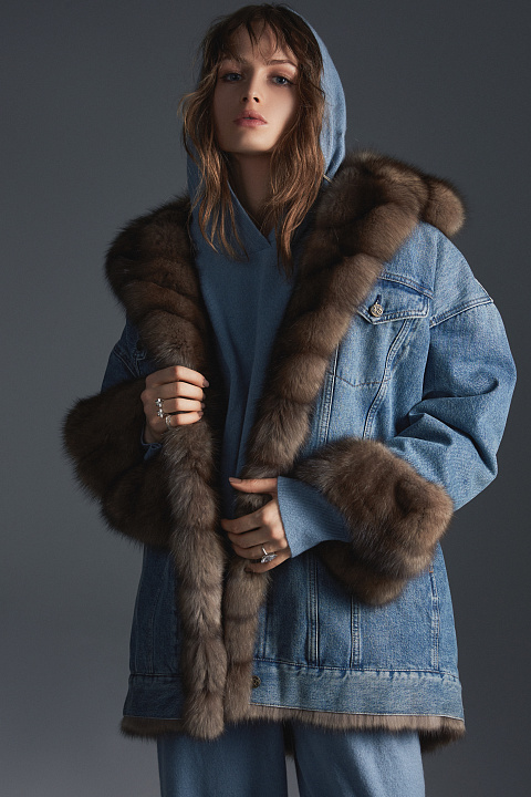 Blue Denim & Sable Fur Long Jacket, 6 Blue Denim & Sable Fur Long Jacket, 6