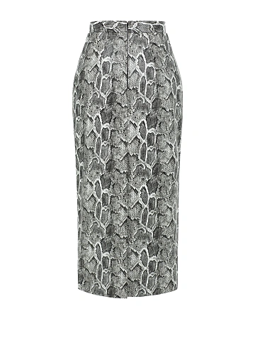 Grey faux leather midi skirt with snakeskin print, 2