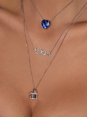 White gold necklace with a pendant with a heart-cut topaz, rock crystal and ruby, 2