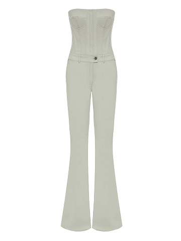 Light Grey Denim Sleeveless Jumpsuit, 1