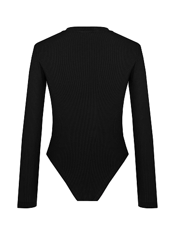 Black Ribbed Cotton L/S Round Neck Bodysuit, 2