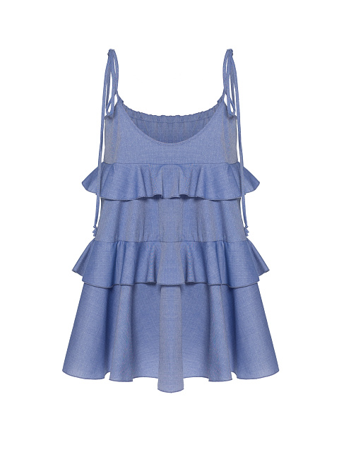 Blue Cotton Mini Dress With Ruffles, 2 Blue Cotton Mini Dress With Ruffles, 2