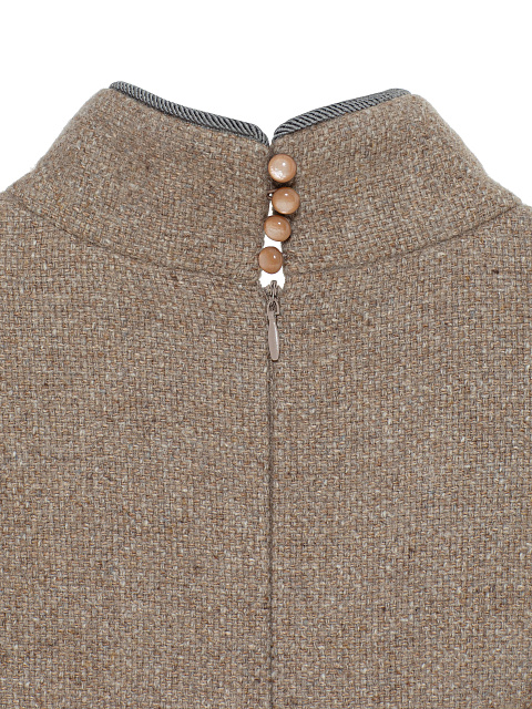 Beige Wool Midi Dress With Mink Fur Cuffs, 5