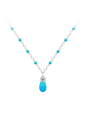 Necklace with pendant in white gold with turquoise and diamonds, 1