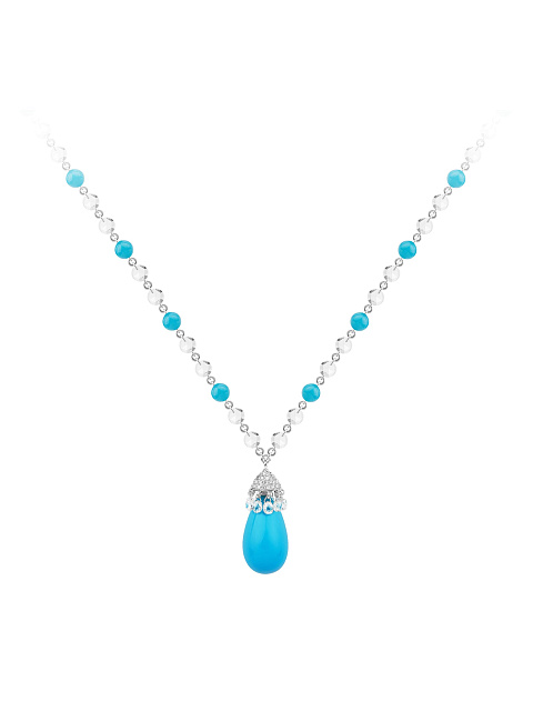 Necklace with pendant in white gold with turquoise and diamonds, 1