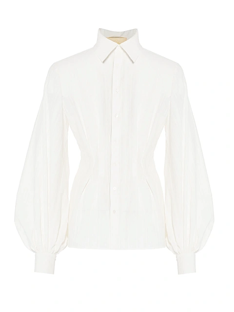 White striped cotton blouse with voluminous sleeves, 1 White striped cotton blouse with voluminous sleeves, 1