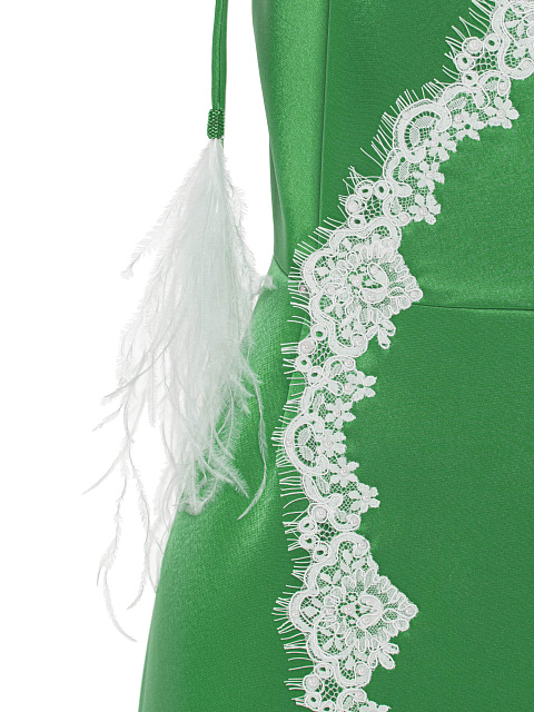 Green mini silk dress with white lace, 3