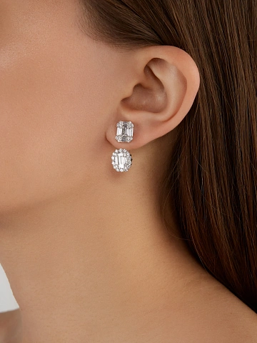 Round Diamond, Baguette Diamond  & White Gold Earrings, 2