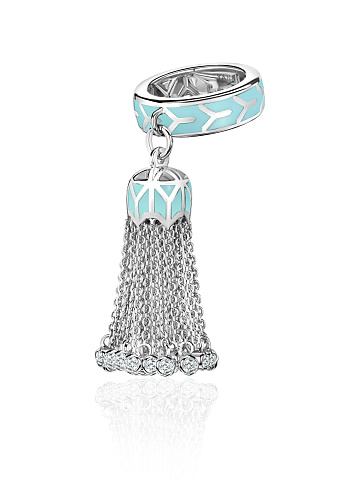 White gold tassel ring with blue enamel and topazes, 1