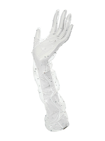 White Rhinestones Mesh Gloves, 1