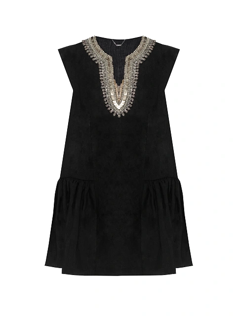Black linen mini dress with embroidery, 1 Black linen mini dress with embroidery, 1