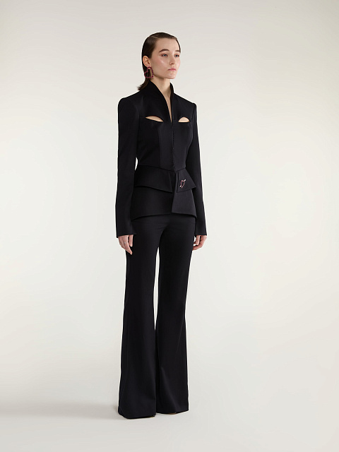 Black Two-piece Suit Of Jacket With Slits And Trousers, 4 Black Two-piece Suit Of Jacket With Slits And Trousers, 4